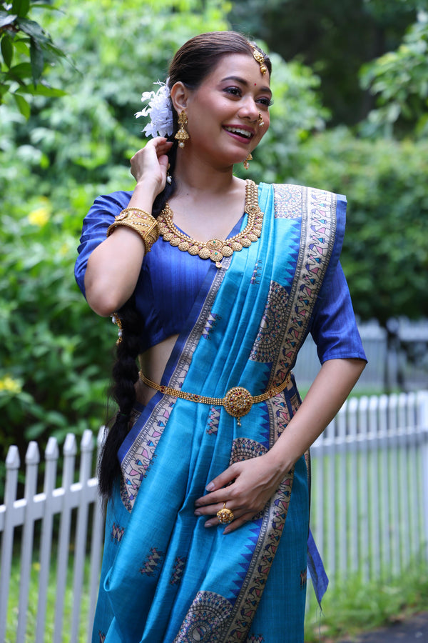 Tussar Silk Kalamkari Print Saree - FIROZI