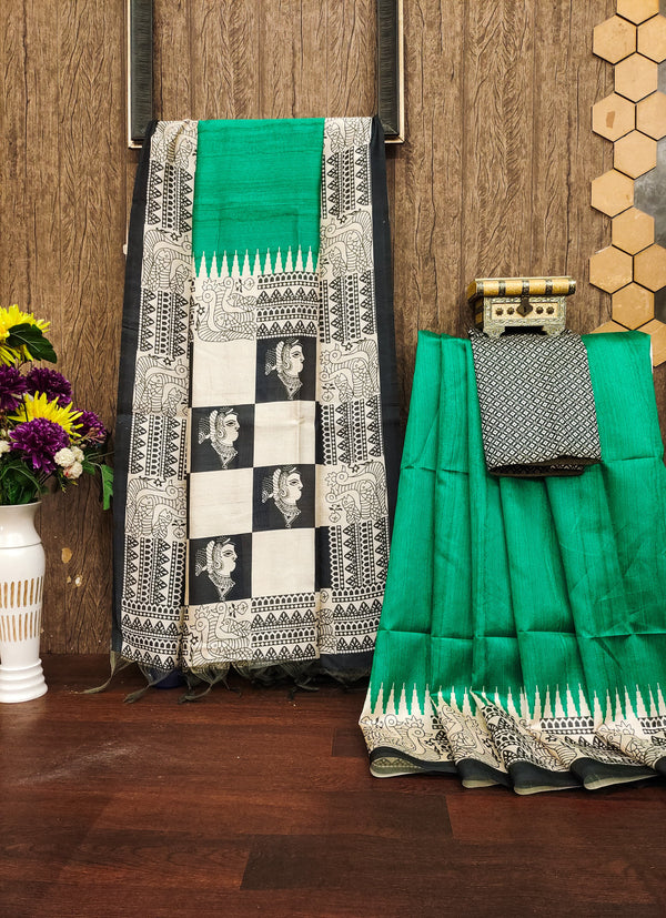 Tussar Silk kalamkari 105 - GREEN