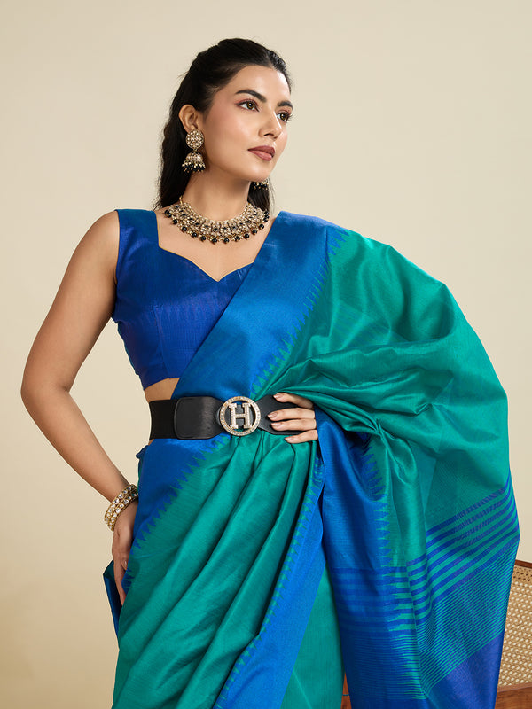 Raw silk Saree With Temple Border - FIROZI
