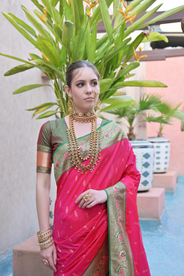 RANI PINK PAITHANI SILK WOVEN SAREE