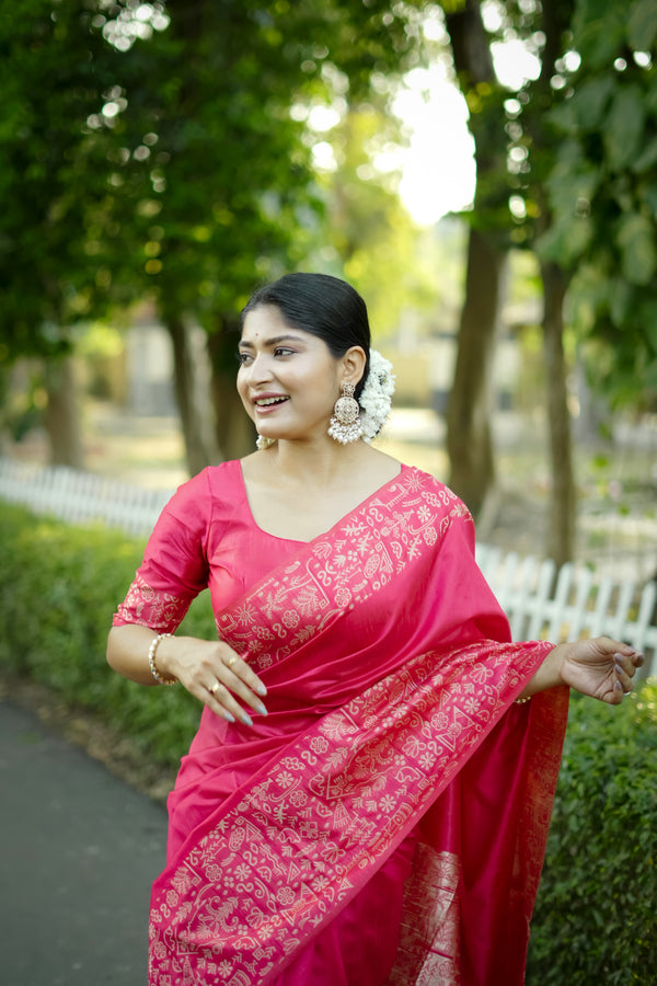 Handloom raw silk saree - PINK