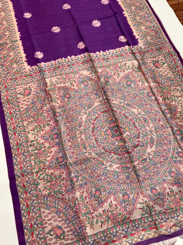 Tussar Silk Madhubani 101 - PURPLE