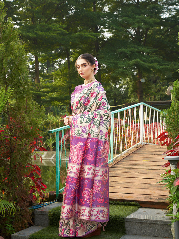 Tussar Silk Madhubani 110 - PURPLE