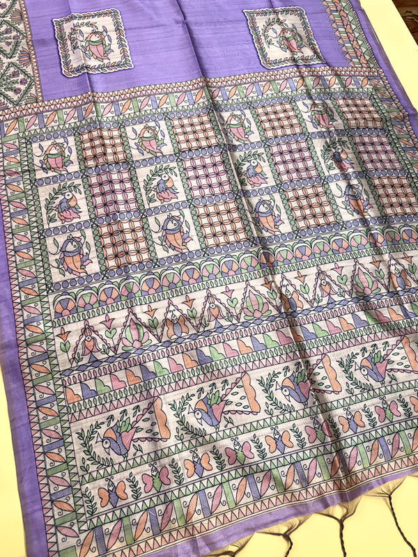 Tussar Silk Madhubani 102 - PURPLE