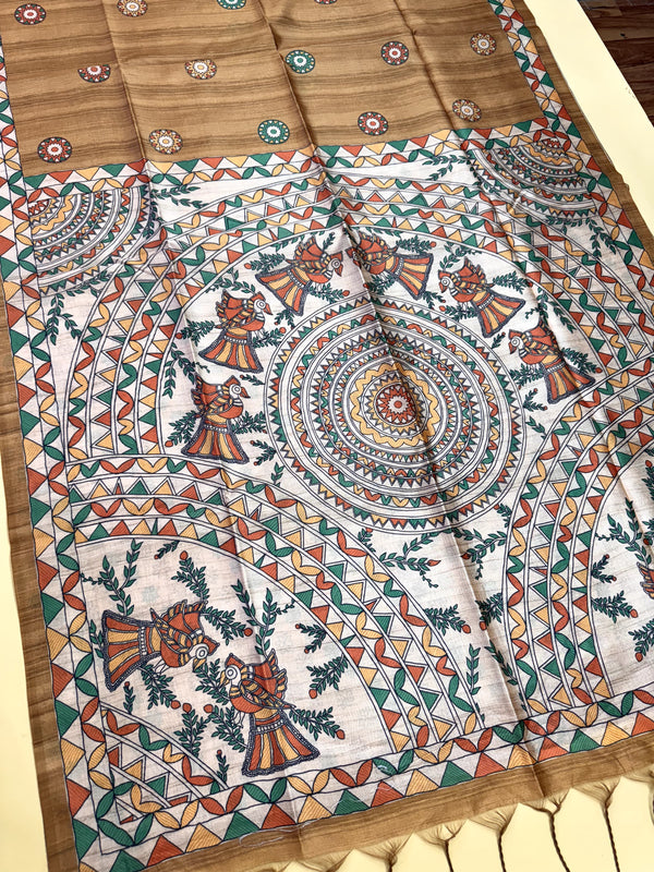 Tussar Silk Madhubani 103 - MUSTARD