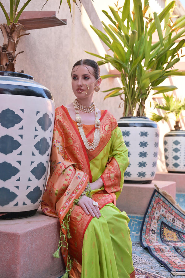 PISTA PAITHANI SILK WOVEN SAREE