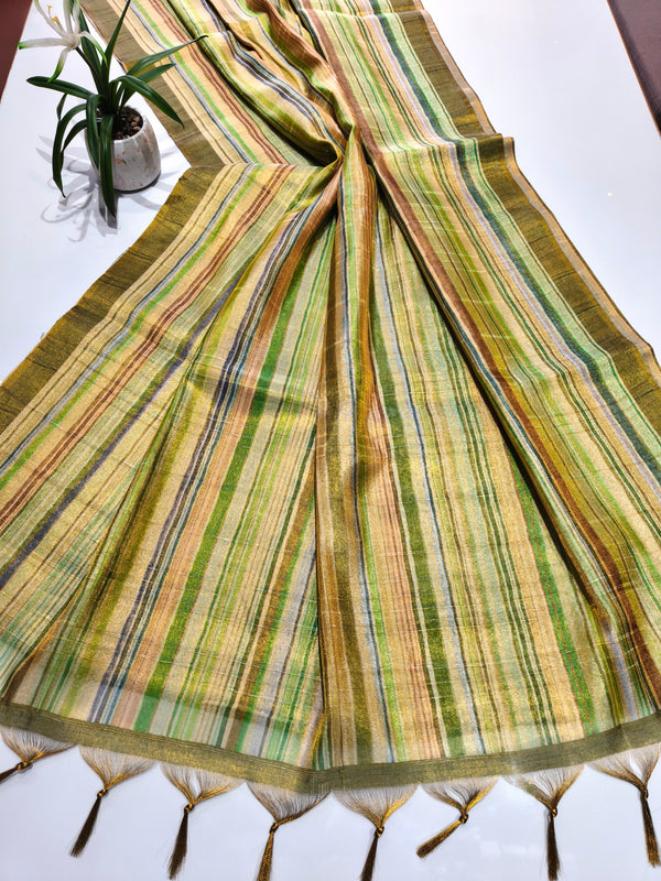 Tissue Tussar Zari Multicolor Saree - PISTA