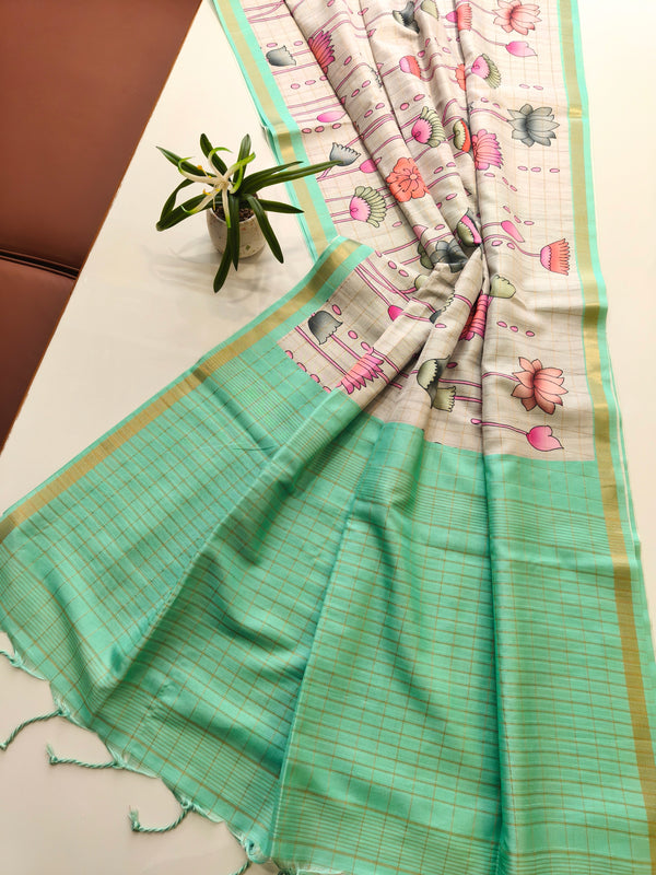 Soft Tussar Check Silk Saree - FIROZI