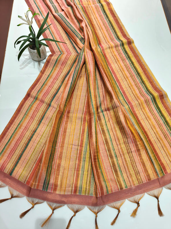 Tissue Tussar Zari Multicolor Saree - ORANGE