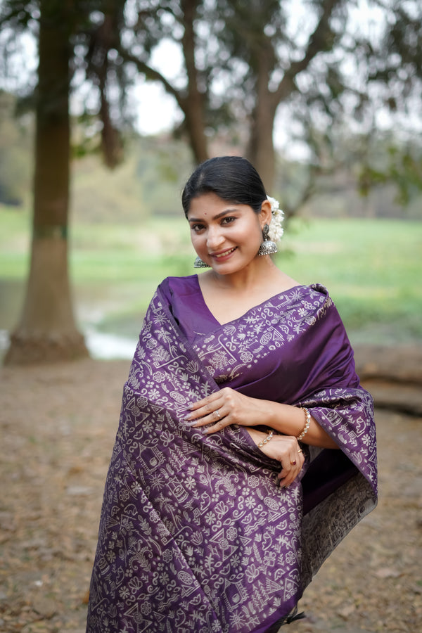 Handloom raw silk saree - WINE