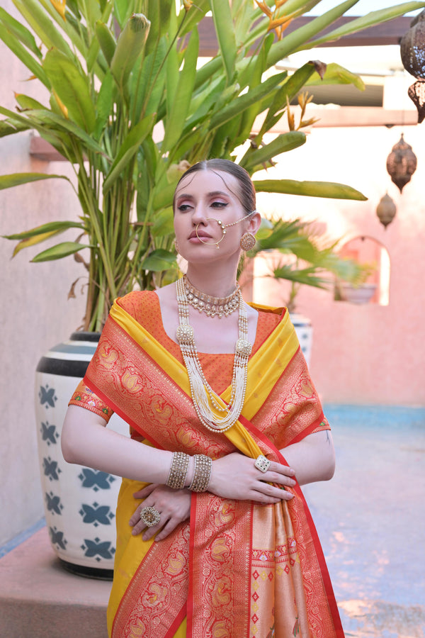 YELLOW PAITHANI SILK WOVEN SAREE