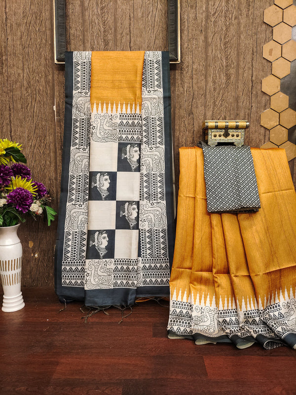 Tussar Silk kalamkari 105 - YELLOW