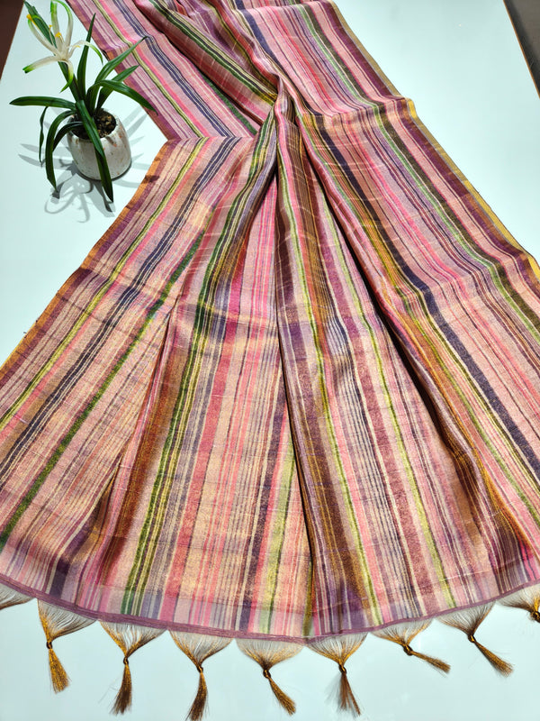Tissue Tussar Zari Multicolor Saree - PINK