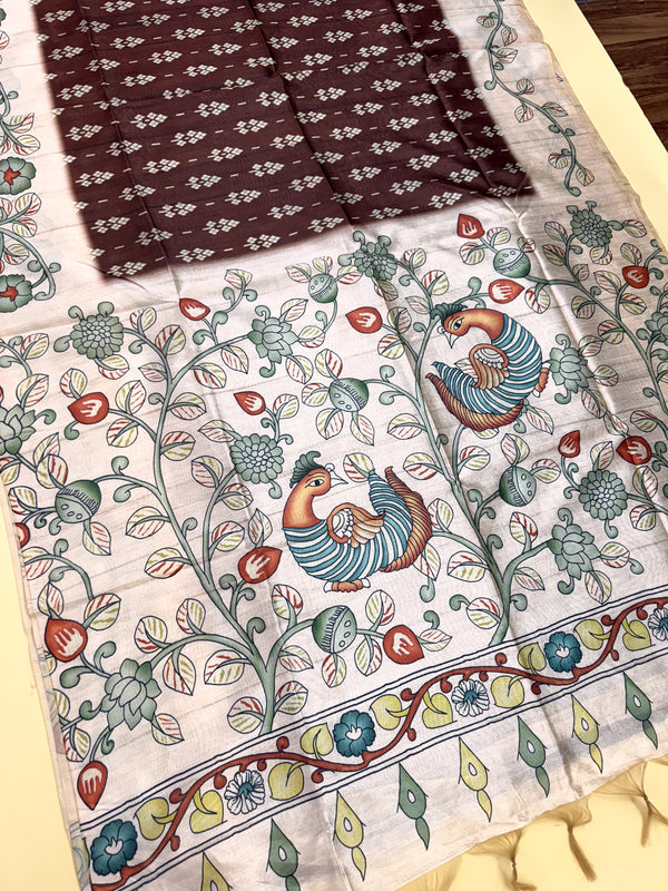 Tussar Silk kalamkari 101 - COFFEE