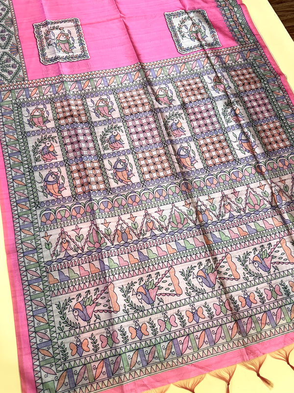 Tussar Silk Madhubani 102 - PINK