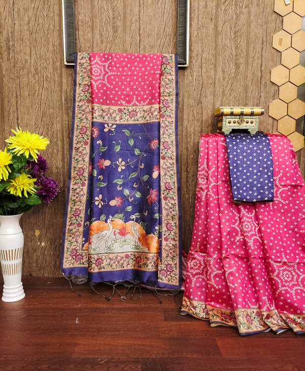Tussar Silk Kalamkari 110-PINK