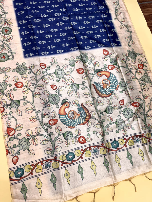 Tussar Silk kalamkari 101 - BLUE