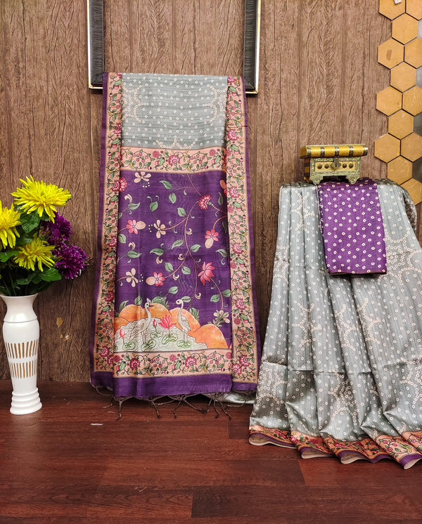 Tussar Silk Kalamkari 110-GREY