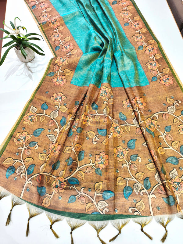 Tissue Tussar Zari Flower Pallu Saree - FIROZI
