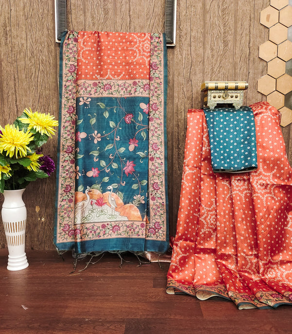 Tussar Silk Kalamkari 110-ORANGE