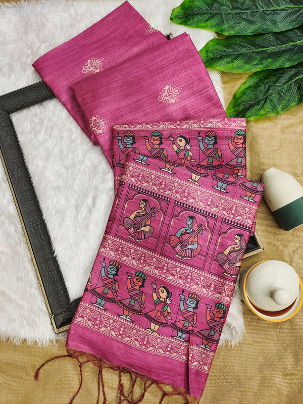 Madhubani Printed Saree - PINK