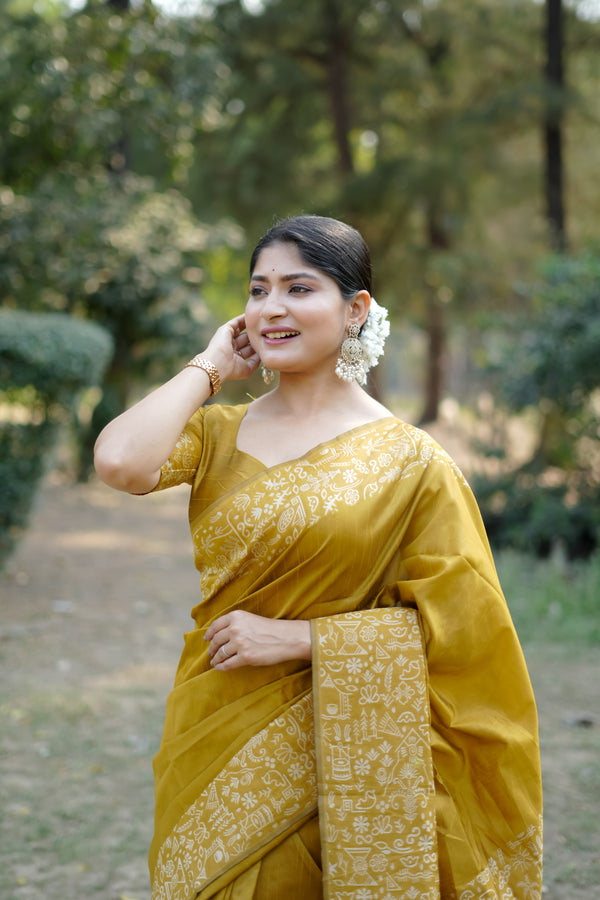 Handloom raw silk saree - YELLOW