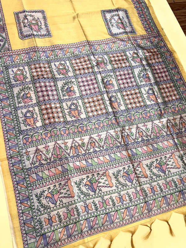 Tussar Silk Madhubani 102 - YELLOW