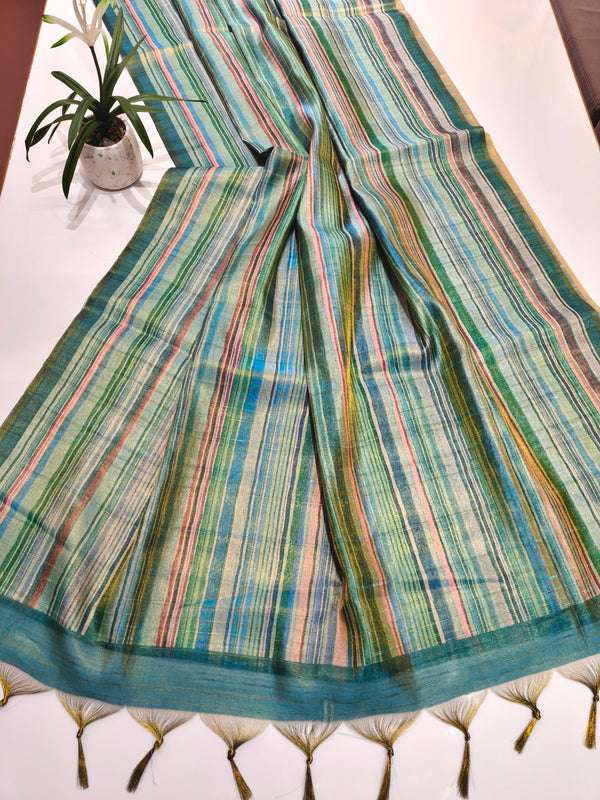 Tissue Tussar Zari Multicolor Saree - FIROZI