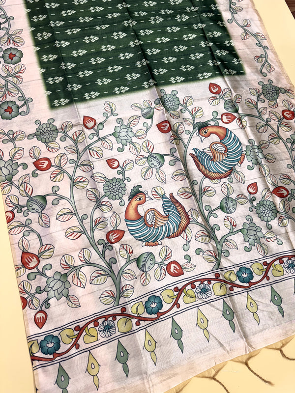 Tussar Silk kalamkari 101 - GREEN