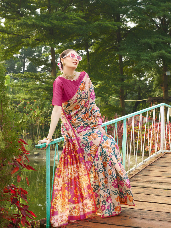 Tussar Silk Madhubani 110 - PINK