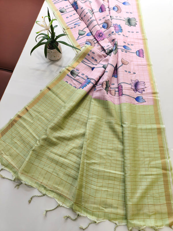 Soft Tussar Check Silk Saree - PISTA