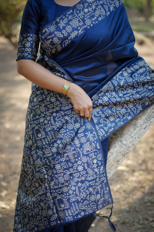 Handloom raw silk saree - BLUE
