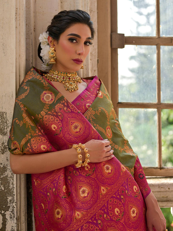 MEHNDI COLOUR  BANARASI SILK WOVEN SAREE