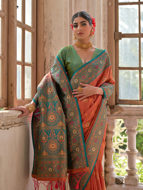 PEACH COLOUR  BANARASI SILK WOVEN SAREE