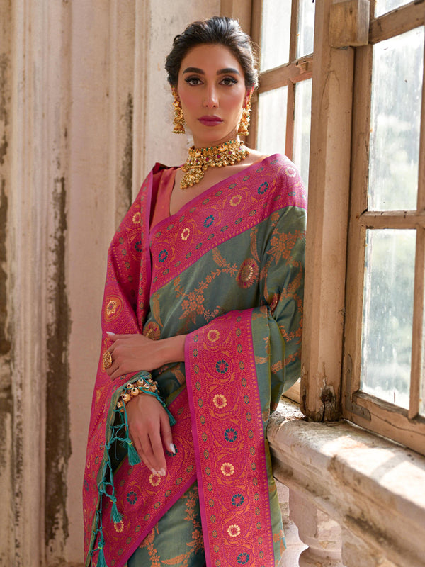 RAMA COLOUR  BANARASI SILK WOVEN SAREE