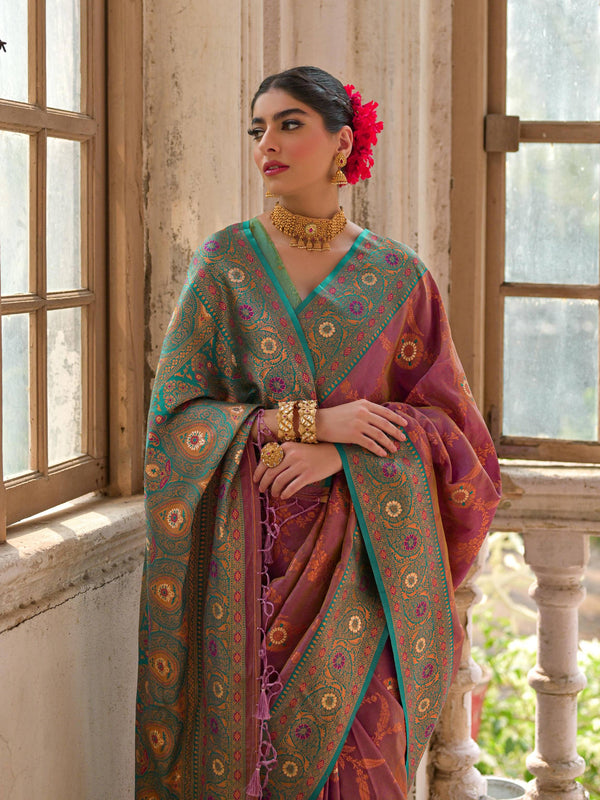 WINE COLOUR  BANARASI SILK WOVEN SAREE