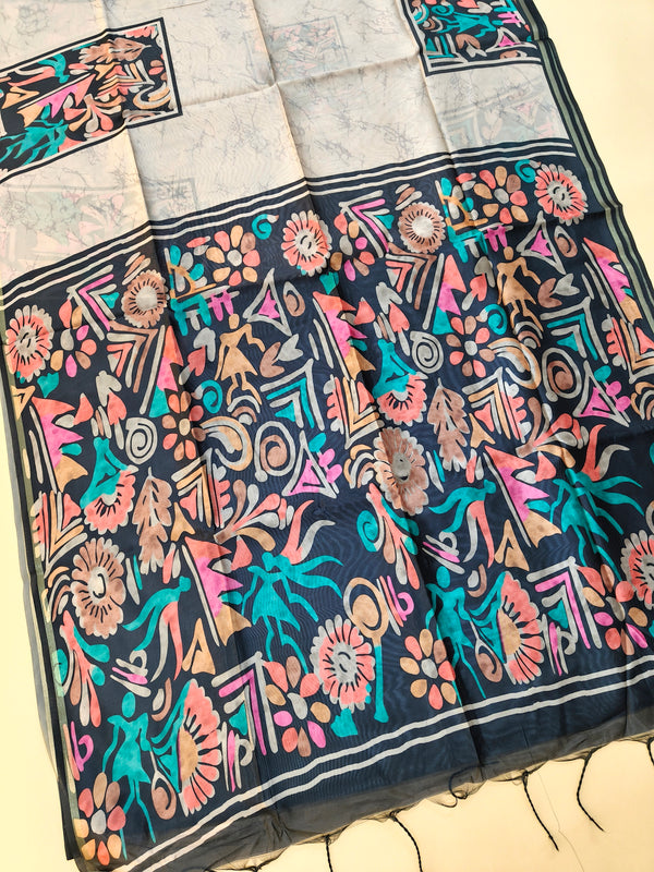 Mallai Silk Saree  With Abstrst Pallu - BLACK
