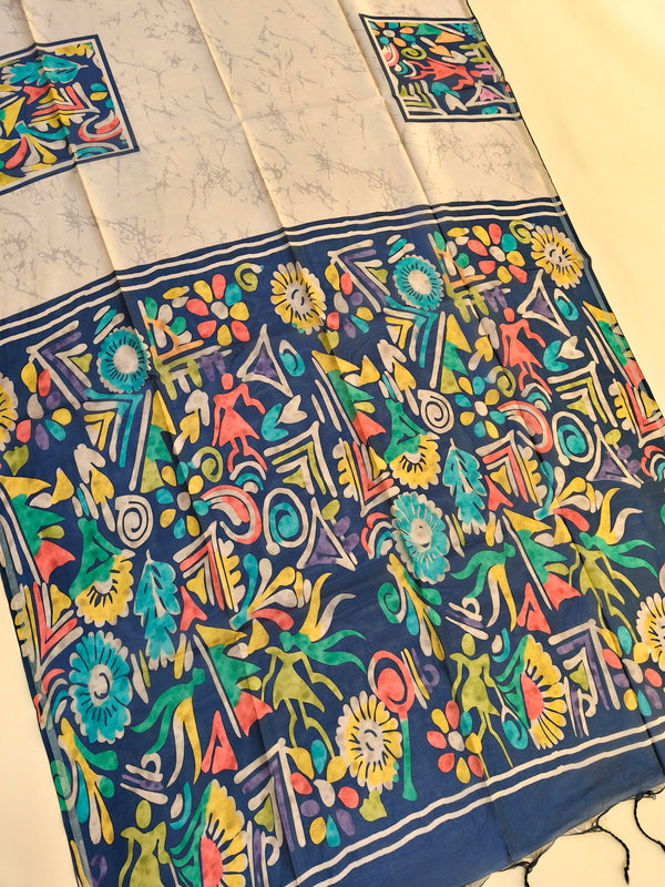 Mallai Silk Saree  With Abstrst Pallu - BLUE