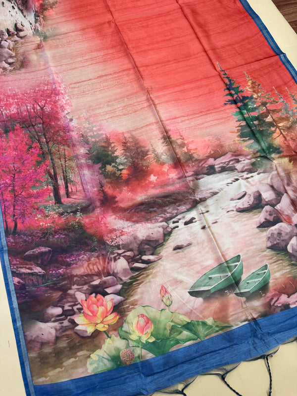Mallai Silk Beautiful Printed Saree - RED