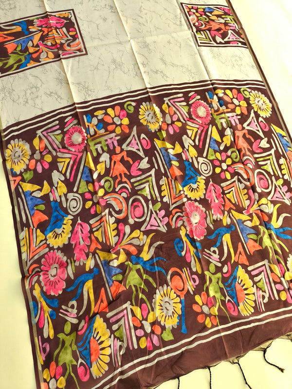 Mallai Silk Saree  With Abstrst Pallu - COFFEE