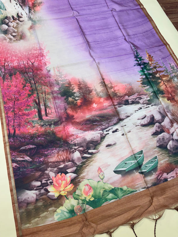 Mallai Silk Beautiful Printed Saree - PURPLE