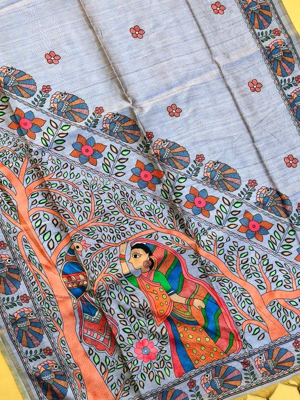 Tussar Silk Kalamkari Print Saree - GREY