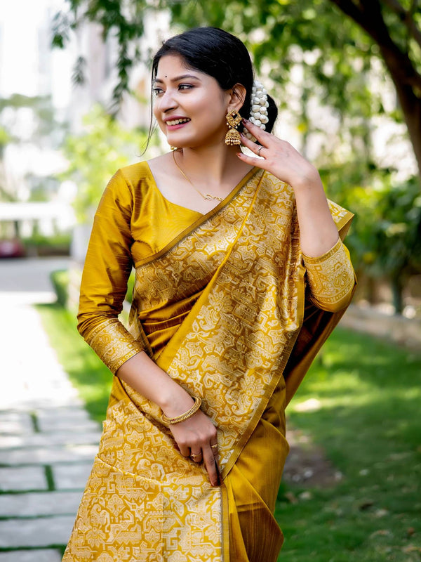 Handloom raw silk saree - YELLOW