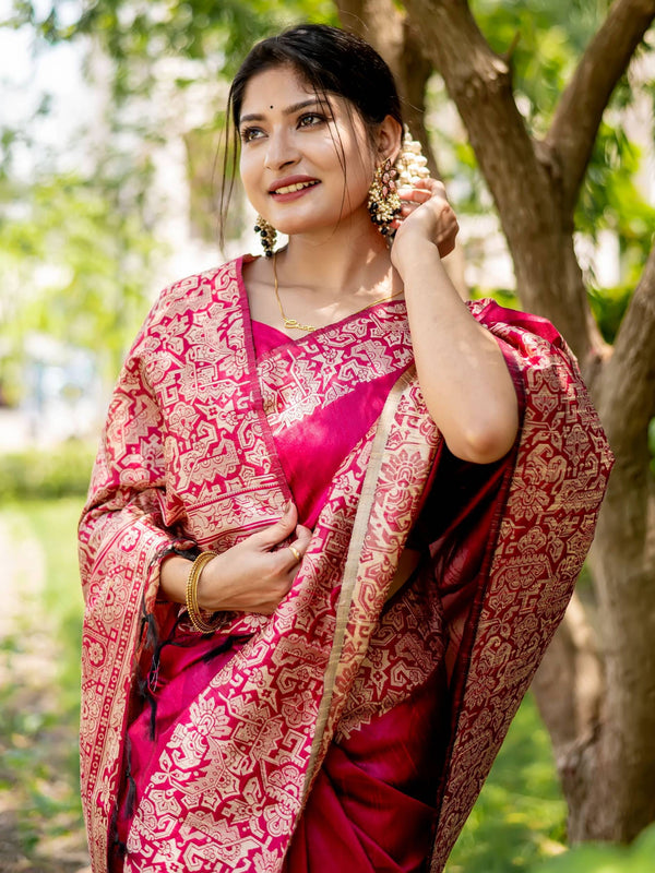 Handloom raw silk saree - PINK