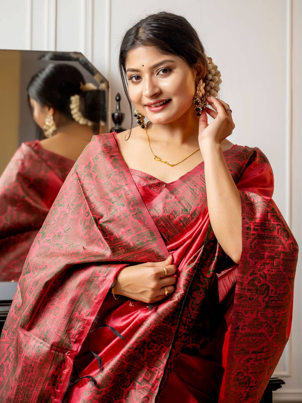 Handloom raw silk saree - RED