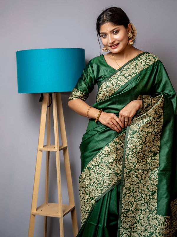 Handloom raw silk saree - GREEN