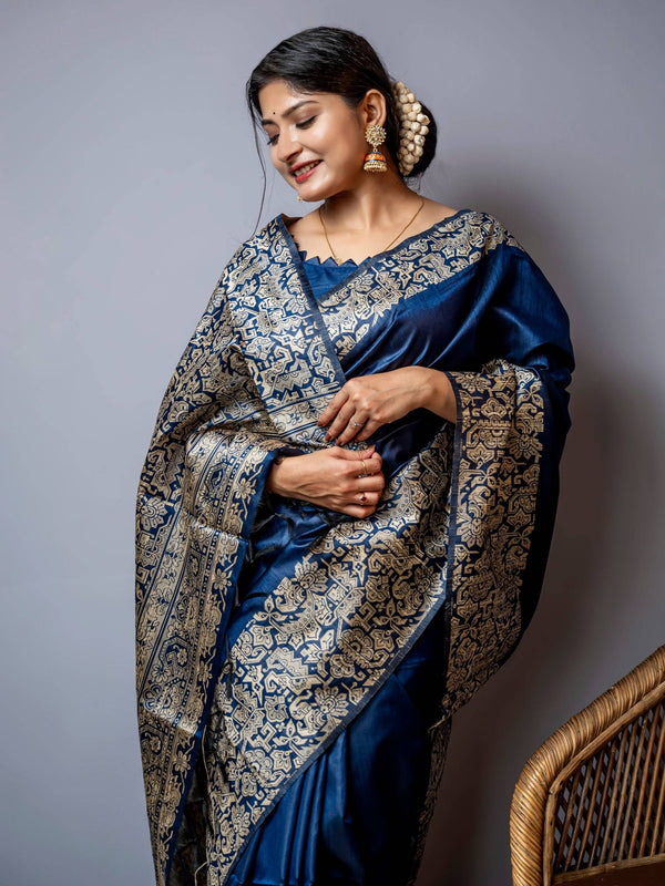 Handloom raw silk saree - BLUE