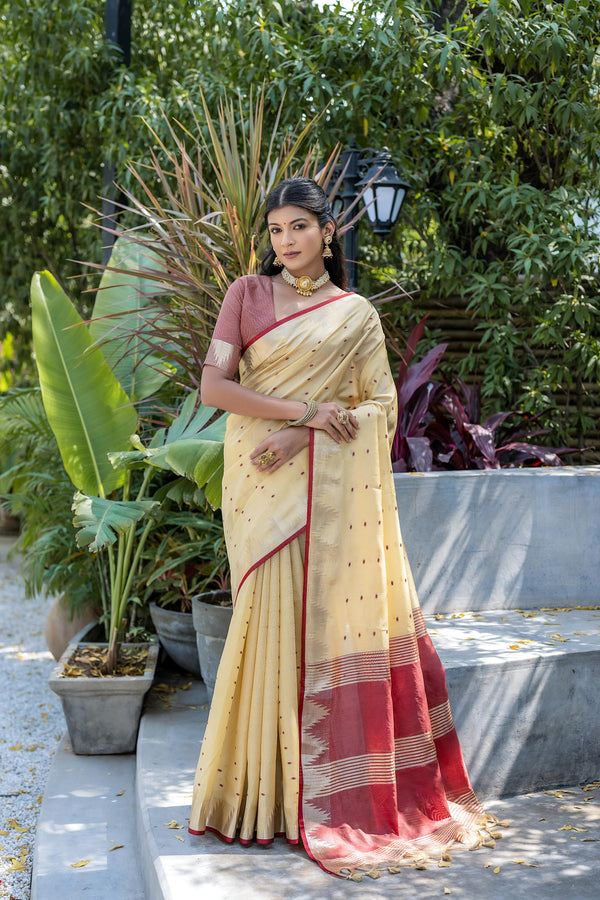 Elisha Raw Silk Weaving Saree - CHIKU
