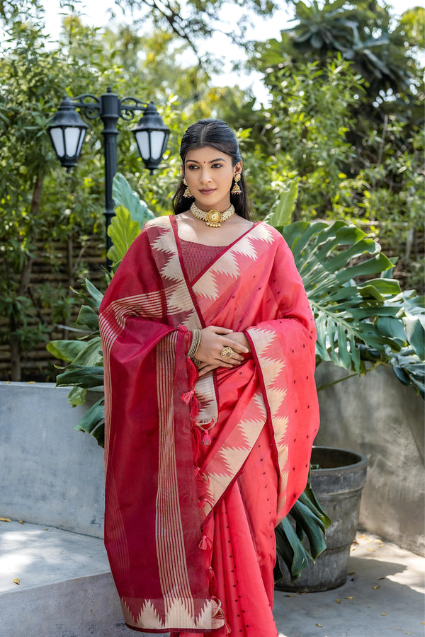 Elisha Raw Silk Weaving Saree - GAJARI