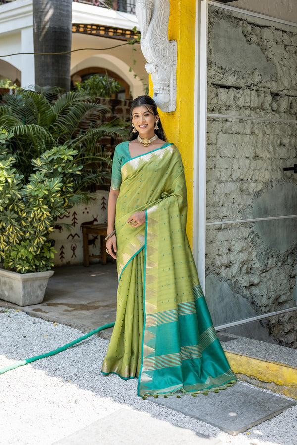Elisha Raw Silk Weaving Saree - PISTA